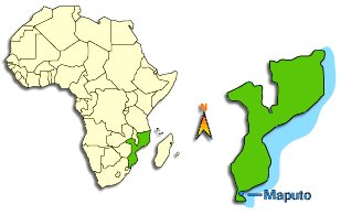 Carte de l'Afrique, le Mozambique et situation de Maputo